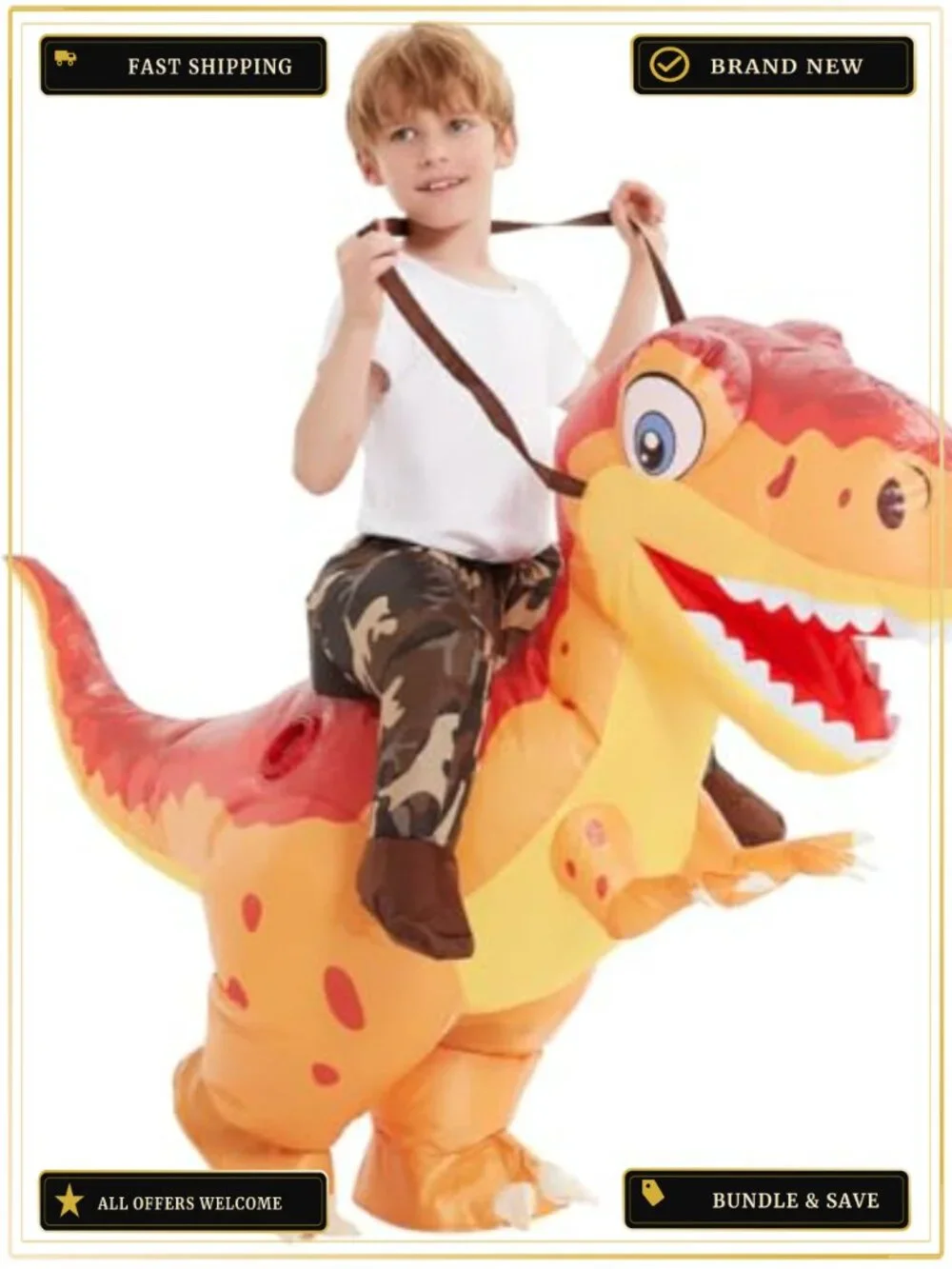 Inflatable Dinosaur Costume Kids Blow Up T-Rex Fancy Dress Halloween